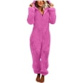 thumbnail image 1 of Women's Solid Color Hooded Jumpsuit Pajamas with Zipper - Long Sleeve Autumn Winter Home Wear Loungewear in Multiple Sizes, 1 of 8
