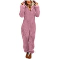 thumbnail image 1 of Women's Solid Color Hooded Jumpsuit Pajamas with Zipper - Long Sleeve Autumn Winter Home Wear Loungewear in Multiple Sizes, 1 of 8