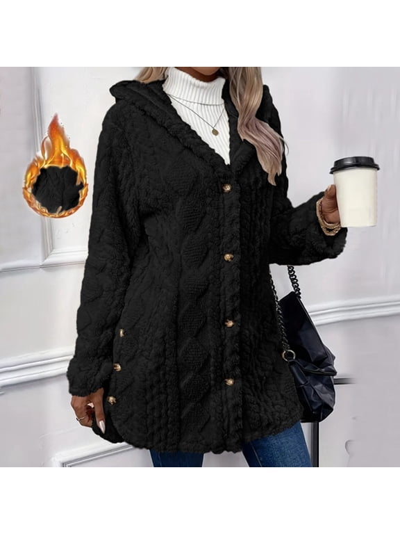 Women's Solid Color Hooded Open Cardigan Cozy Button Up Long Sleeve Casual Jacket Women Fitted Jacket Snow Gear Women Long Winter Coats for Women Women Hooded Jacket Womens Running Jacket with Pockets