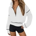 thumbnail image 1 of Women's Solid Color Hooded Pullover Sweatshirt, Half Zip Cropped Short Length Long Sleeve Athletic Top with Front Pocket, Sporty Casual Streetwear for Cold Weather Warmth and Comfort White M, 1 of 5