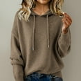 thumbnail image 1 of Women's Solid Color Hooded Sweater, Loose Fit Pullover Hoodie, Spring Autumn Knit Top, Casual Oversized Pullover, Soft Cotton Blend Hoodie, Comfortable Lounge Wear Coffee L, 1 of 4