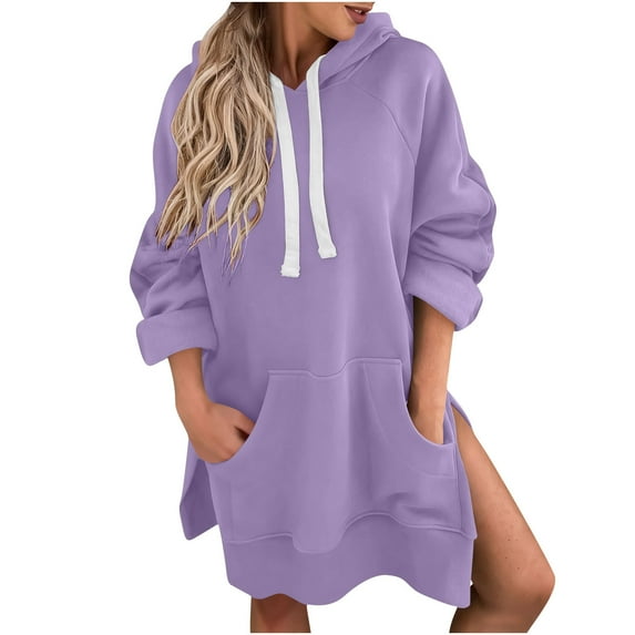 Women's Solid Color Hooded Sweatshirt Long Sleeve Pullover Fleece Top Casual Comfortable Loose for Daily Wear and Outdoor Activities
