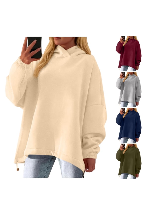 Women's Solid Color Hooded Sweatshirt Pullover With Adjustable Drawstring Hem Loose Fit Casual Daily Wear Streetwear Loungewear Ultra Soft All Day Comfort Cozy Travel | CSEONE,Blue M