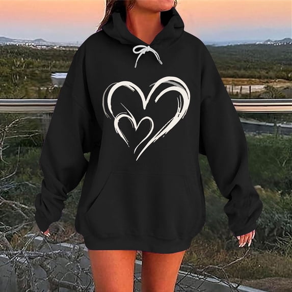 Women's Solid Color Hooded Sweatshirt With Pockets Long Sleeve Fall Casual Top