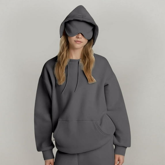 Women's Solid Color Hooded Two-Piece Set - Loose Fit Long Sleeve British Style Casual Hoodie & Pants Comfortable Lounge Wear for Fall/Winter