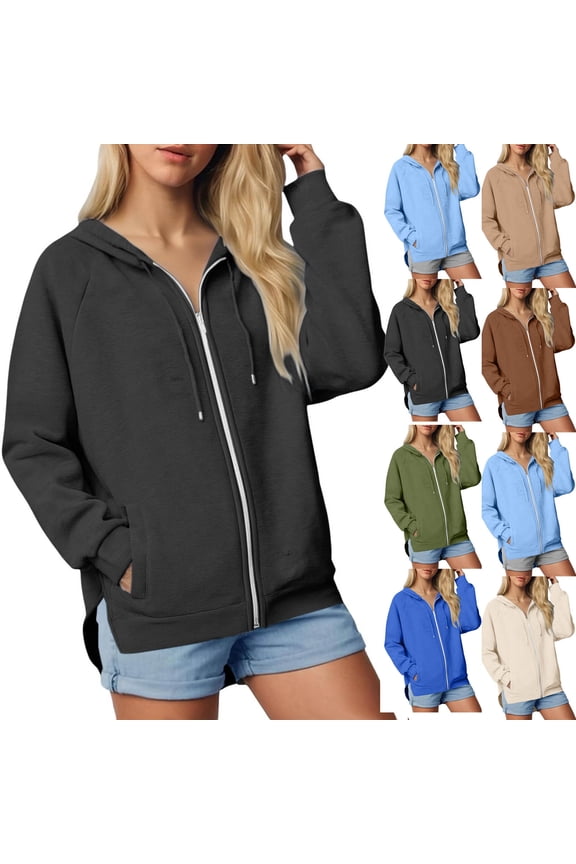 Women's Solid Color Hooded Zipper Jacket Coats Outerwear Long Sleeve Casual Fall Clothing with Pockets for Daily Wear Travel Streetwear Perfect Fashion Forward Statement Piece Ideal Gift for Her