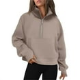 thumbnail image 1 of Women’s Solid Color Hoodie Half Zip Pullover Sweatshirt Stand Collar Long Sleeve Loose Casual Tops with Pocket Warm Fleece Fall Winter Wear, 1 of 4