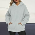 thumbnail image 1 of Women's Solid Color Hoodies Zipped Long Sleeve Fashion Lightweight Oversized Casual Hooded Sweatshirt with Kangaroo Pocket (M, Gray), 1 of 6