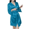 thumbnail image 1 of Women's Solid Color Ice Fabric Tie Waist Bathrobe, Lightweight Breathable Long Sleeve Spa Loungewear Casual Summer Home Robe for Daily Shower Use Light Blue XXL, 1 of 4
