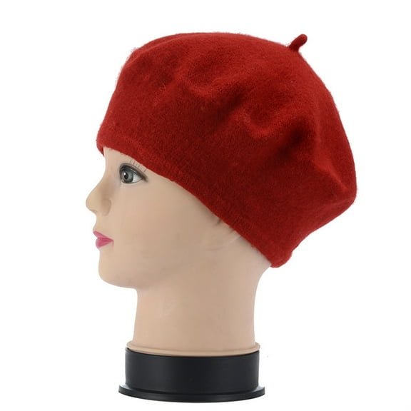 Women's Solid Color Imitation Wool Beret Hat,Classic Retro French Style Painter Cap for Ladies,Stretchable 58cm Head Circumference Daily Wear Beret,Soft Knit Bud Shape Designer Hat - Watermelon Red