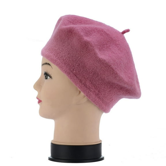 Women's Solid Color Imitation Wool Beret Hat, Classic Retro French Style Painter Cap for Ladies, Stretchable 58cm Head Circumference Daily Wear Beret, Soft Knit Bud Shape Designer Hat - Rose Gold
