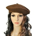 thumbnail image 1 of Women's Solid Color Imitation Wool Beret Hat, Classic Retro French Style Painter Cap for Ladies, Stretchable 58cm Head Circumference Daily Wear Beret, Soft Knit Bud Shape Designer Hat - Coffee, 1 of 3