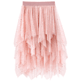 thumbnail image 1 of Women's Solid Color Irregular Tulle Skirt, A Line High Waist Midi Layered Mesh Party Skirt for Halloween, Prom, Wedding, Cosplay and Festival Light Pink XL, 1 of 2