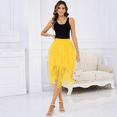 thumbnail image 1 of Women's Solid Color Irregular Tulle Skirt, A Line High Waist Midi Layered Mesh Party Skirt for Halloween, Prom, Wedding, Cosplay and Festival Yellow L, 1 of 7