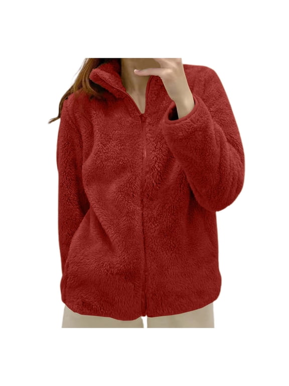 Women's Solid Color Jacket Collar Zip Up Cozy Outerwear Warm up Full Zip Women's Jacket Zip up Sweaters for Women Front Pocket Jacket Women Juniors Utility Jacket Sweatshirt Jacket Women Figs Jacket