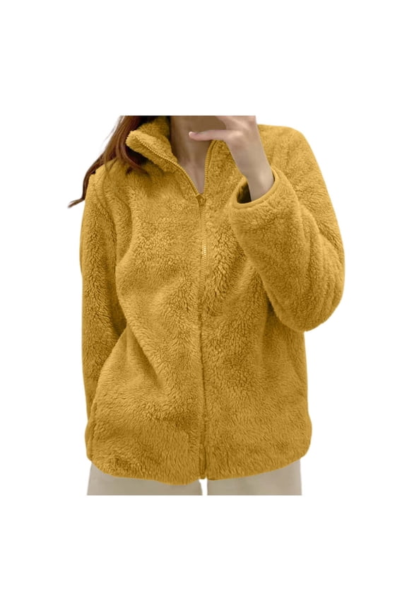 Women's Solid Color Jacket Collar Zip Up Cozy Outerwear Warm up Full Zip Women's Jacket Zip up Sweaters for Women Front Pocket Jacket Women Juniors Utility Jacket Sweatshirt Jacket Women Figs Jacket