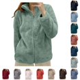 thumbnail image 1 of Women's Solid Color Jacket Collar Zip Up Cozy Outerwear, 1 of 4