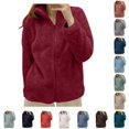 thumbnail image 1 of Women's Solid Color Jacket Collar Zip Up Cozy Outerwear, 1 of 4