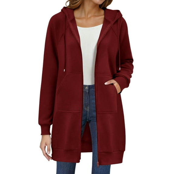 Women's Solid Color Jacket Thickening And Fleece And Winter Casual Zipper Long Sleeve Pocket Hooded Long Sweater