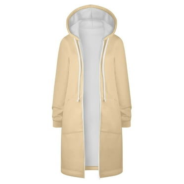 Women's Solid Color Jacket Thickening and Fleece and Winter Casual Zipper Long Sleeve Pocket Hooded Long Sweater