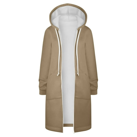 Women's Solid Color Jacket Thickening and Fleece and Winter Casual Zipper Long Sleeve Pocket Hooded Long Sweater