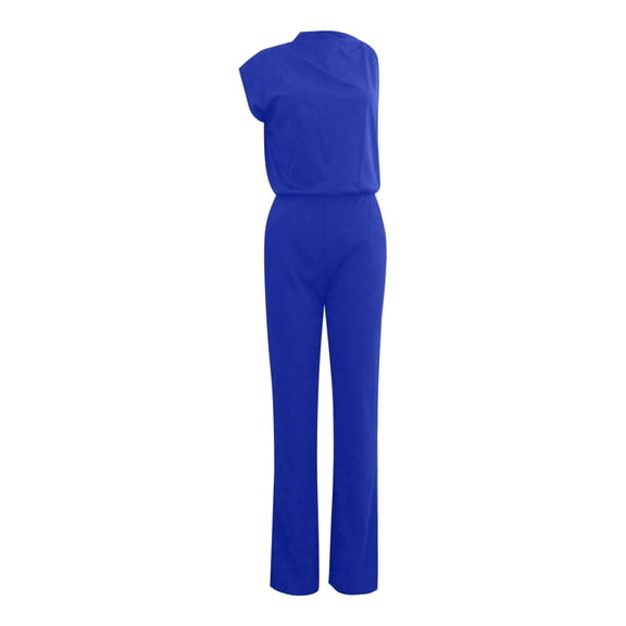 Women's Solid Color Jumpsuit Straight Pants - Polyester Spandex, Spaghetti Strap, Wide Leg, Casual Loose Fit Design