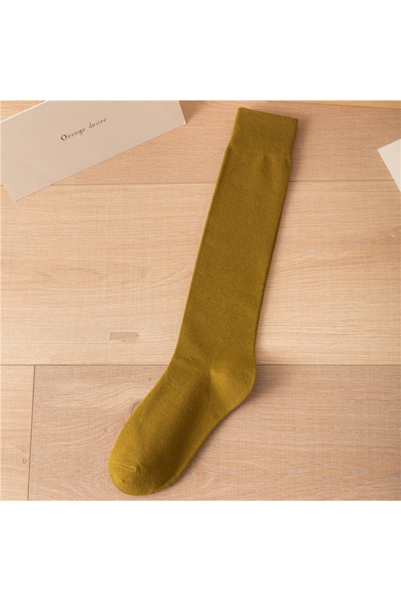 Women's Solid Color Knee High Cotton Socks, Breathable Crew Socks with Classic Plain Design, Long Over Knee Stockings for Fall Winter Daily Casual Wear Gold