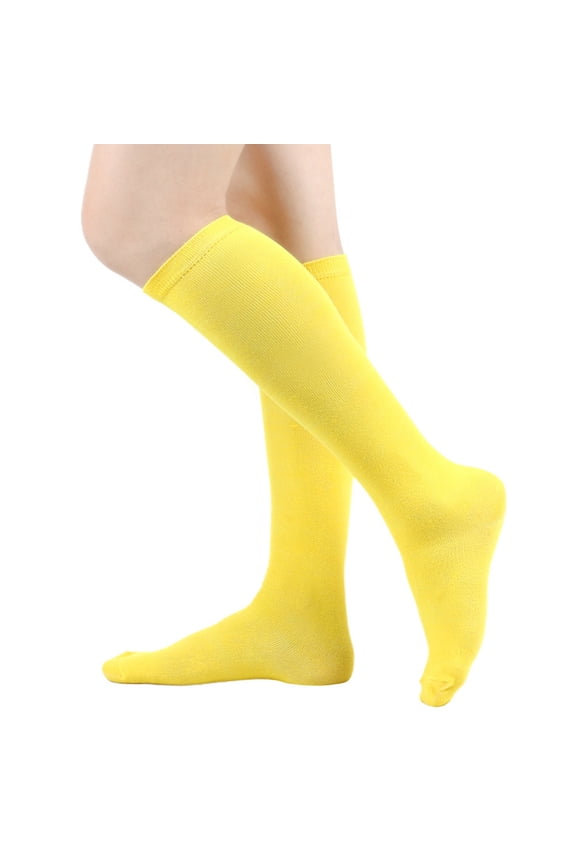 Women's Solid Color Knee High Socks, Soft Breathable Calf Length Long Socks, Daily Casual and Uniform Cotton Blend Hosiery, Yellow, One Size