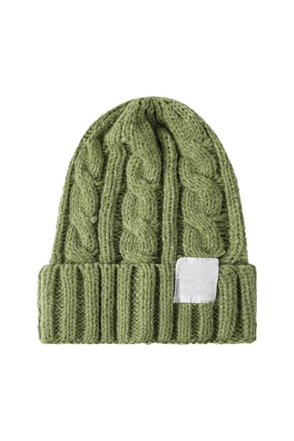 Women's Solid Color Knit Beanie Hat, Cable Knit Design with Rolled Brim and Ear Flaps for Winter Warmth, Casual Wool Blend Hat for Cold Weather Protection and Street Style JN