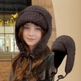 thumbnail image 1 of Women's Solid Color Knit Hat with Ear Muffs - Winter Warm Hat for Cold Fall Weather Coffee One Size, 1 of 3