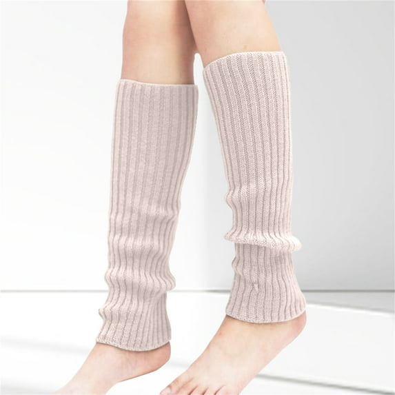 Women's Solid Color Knit Leg Warmers, Ribbed Stackable Sock Cuffs for Yoga Ballet and Workout, Cozy Boot Cuffs for Fall Winter, Fashion Dance Socks Beige