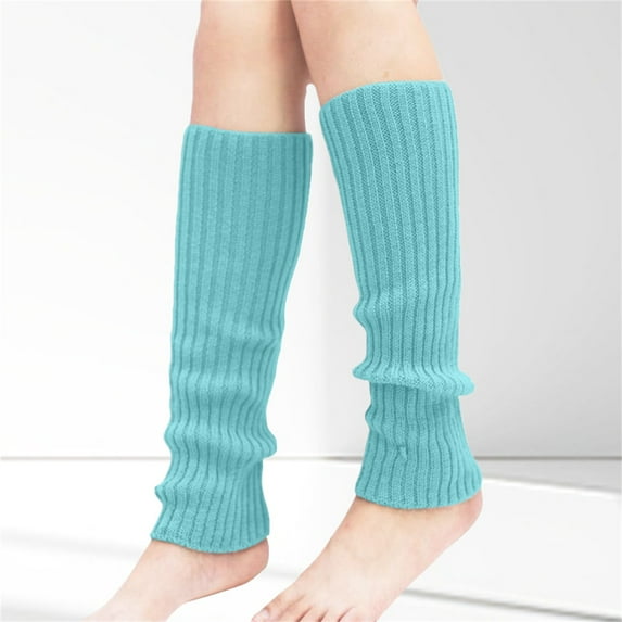 Women's Solid Color Knit Leg Warmers, Ribbed Stackable Sock Cuffs for Yoga Ballet and Workout, Cozy Boot Cuffs for Fall Winter, Fashion Dance Socks Sky Blue