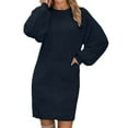 thumbnail image 1 of Women's Solid Color Knit Sweater Dress with Pockets Round Neck Long Sleeve Casual Soft Tunic Midi Outfit for Fall Winter Wear, 1 of 5