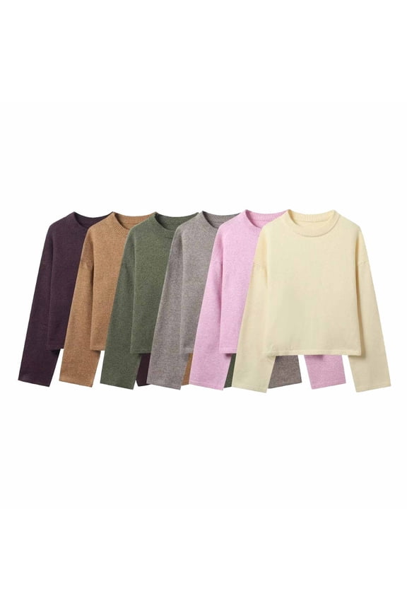 Women's Solid Color Knit Sweater Tops Pullovers Crewneck Long Sleeve Loose Fit Casual Daily Wear Soft Comfortable Fashion Essential Gift for Women | HAODEJW,Beige L
