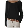 thumbnail image 1 of Women's Solid Color Knit T-Shirt Long Sleeve Basic Top Comfortable Casual Layering Shirt Soft Stretchable Breathable Daily Wear, 1 of 5