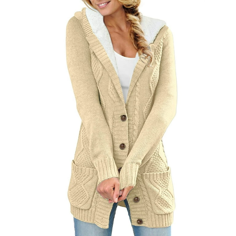 Hooded solid casual sale loose long buttons sweaters
