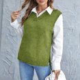 thumbnail image 1 of Women's Solid Color Knitted Fashion Vest, Casual V-Neck Base Layer Sweater for Autumn and Winter Outfits,Army Green,S, 1 of 5