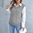 thumbnail image 1 of Women's Solid Color Knitted Fashion Vest, Casual V-Neck Base Layer Sweater for Autumn and Winter Outfits,Light Gray,L, 1 of 5
