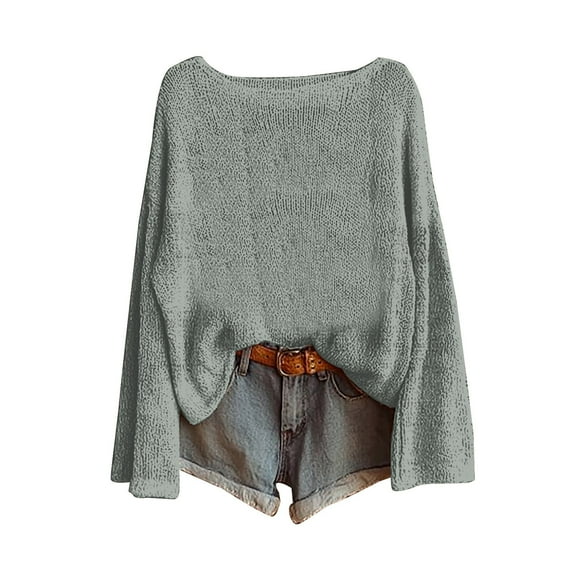 Women's Solid Color Knitted Pullover Sweater, Long Sleeve Crewneck Oversized Loose Fit Top, Winter Warm Layer Casual Streetwear Loungewear for Daily Wear and Going Out Outfits Light Green L
