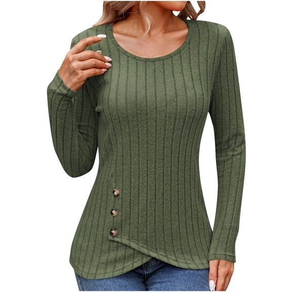 Women's Solid Color Knitted Round Neck Pullover Long Sleeved Top