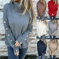 thumbnail image 1 of Women's Solid Color Knitted Turtleneck Sweater Tops Blouses Pullovers Crewneck Long Sleeve Loose Fit Casual Daily Wear Business Office Outfits Fashion Essential Gift for Women, 1 of 9