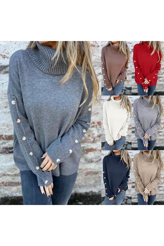 Women's Solid Color Knitted Turtleneck Sweater Tops Blouses S Long Sleeve Loose Fit Casual Daily Wear Work Office Vacation Fashion Essential Gift for Women | Ihhddx,White L