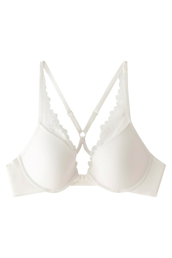 Seamless Front Closure Bras for Women Wireless Solid Color Lace Cross-Back Bra Comfortable No Underwire Everyday Bralettes White XL