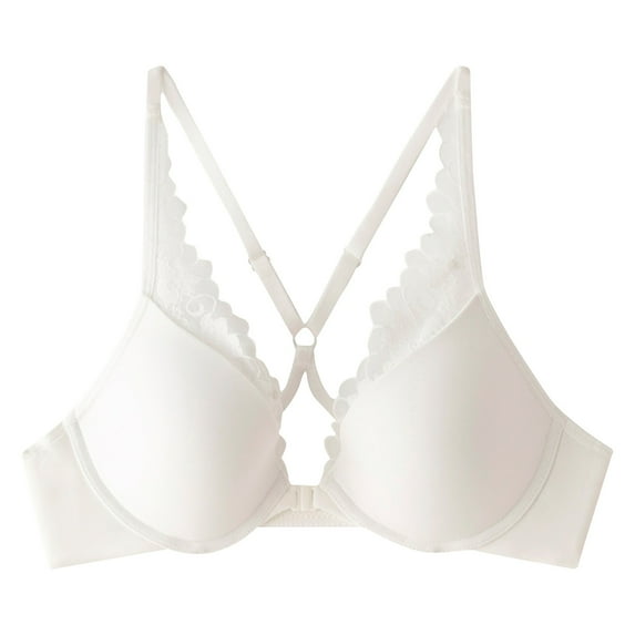 BLTIBY Seamless Front Closure Bras for Women Wireless Solid Color Lace Cross-Back Bra Comfortable No Underwire Everyday Bralettes White S