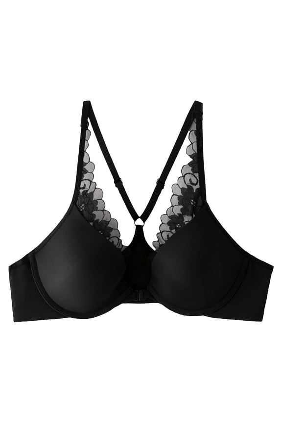 Seamless Front Closure Bras for Women Wireless Solid Color Lace Cross-Back Bra Comfortable No Underwire Everyday Bralettes Black XL