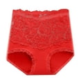 thumbnail image 1 of Women's Solid Color Lace Panties High Waist Stretchy Large Size Abdomen Lift Cotton Underwear Briefs Women's Boy Short Panties Red 3XL, 1 of 3