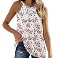 thumbnail image 1 of Women's Solid Color Lace Patchwork Blouses Sleeveless Round Neck Camisole Top Pink,XXL, 1 of 5