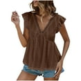 thumbnail image 1 of Women's Solid Color Lace Patchwork Short Sleeved V-Neck Fashionable Top, 1 of 7