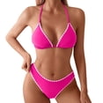 thumbnail image 1 of Women's Solid Color Lace Triangle Bikini Set Halter Adjustable Ties Backless Two-Piece Swimsuit Hot Pink XL(XL), 1 of 7