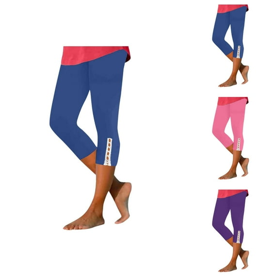 Women's Solid Color Lace Trimmed Fashionable Leggings With Elastic Waist Capri For Women Casual Summer